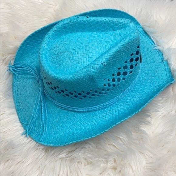 Aqua Blue Boho Style Heart Detail Cowboy Hat - Picture 4 of 4